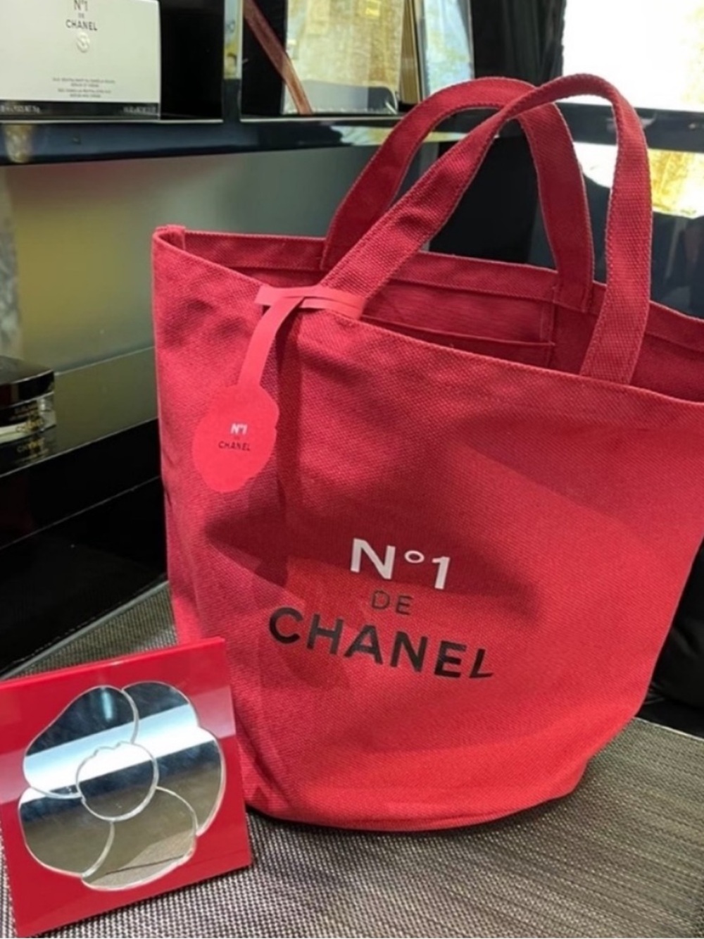 CHANEL beauty Red N°1  gift Canvas Tote Bag